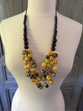 Yellow & Black Beaded Statement Necklace